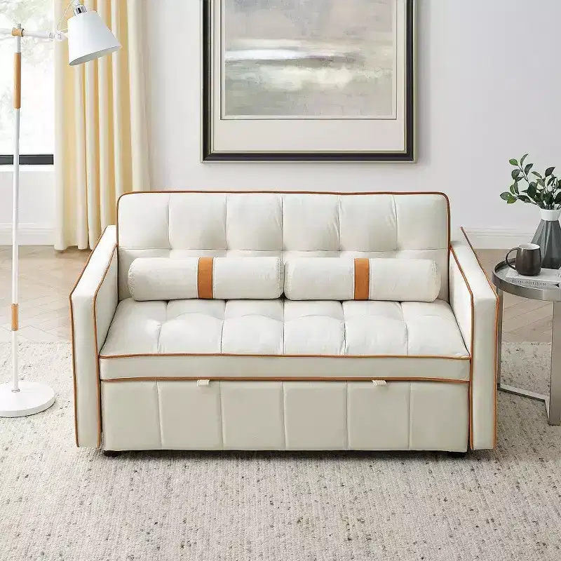 TUYOHW 55.5 Inch Pull Out Sofa Bed,Adjustable Backrest Loveseat with Side Pockets & 2 Pillows,Velvet Convertible Couch for Small Space