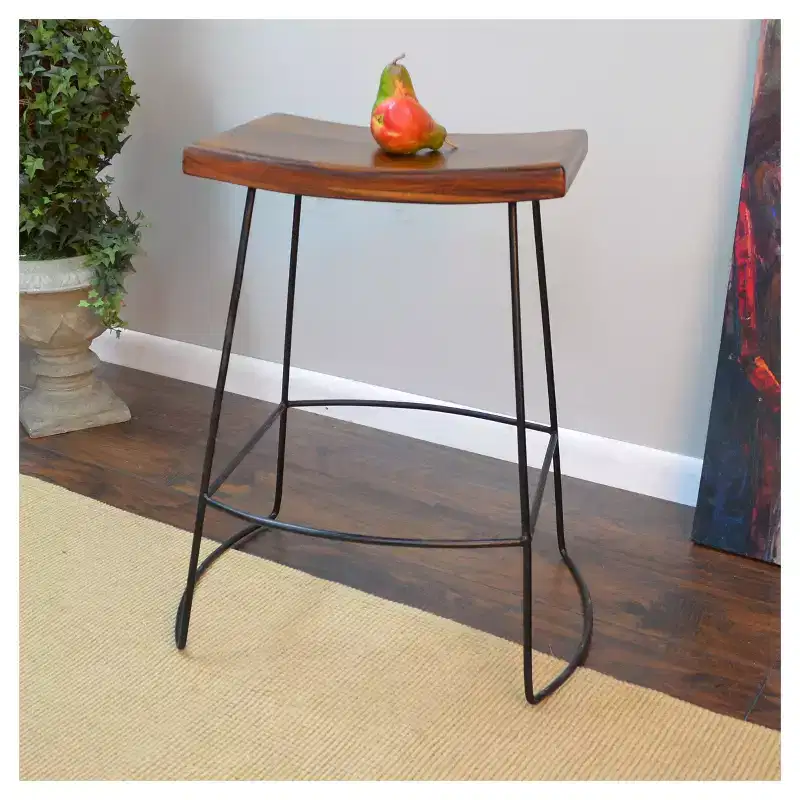 Carolina Living Set of 2 24 Portia Saddle Seat Counter Height Barstools Metal/Chestnut: Mango Wood, Dry Dust Care, No Back