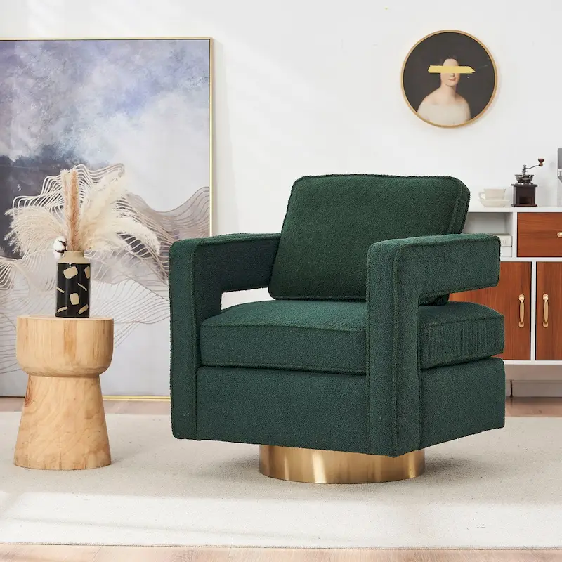 Ouyessir Modern Upholstered Swivel Accent Chair with Hollow-back & Golden Base