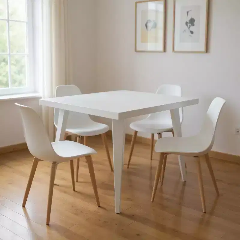 32 Inch White Steel and Metal Square Dining Table