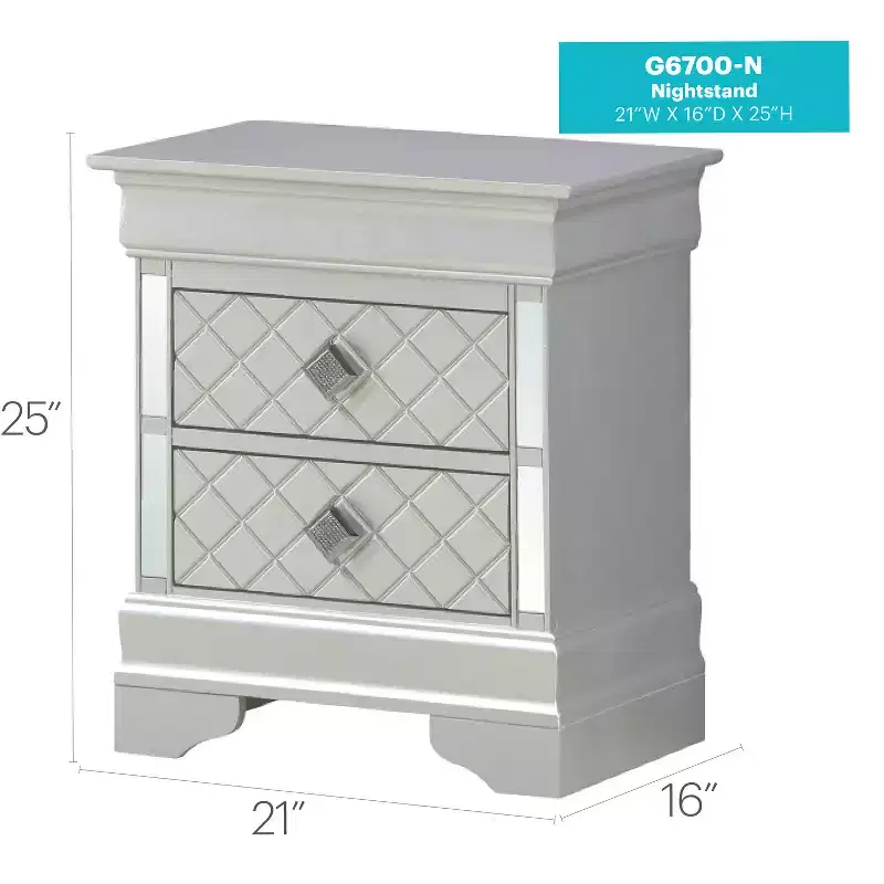 HomeStock 24 in.H x 21 in W Rectangle Silver Finish 2 Drawers Metal Nighstand For Living Room and Bedroom