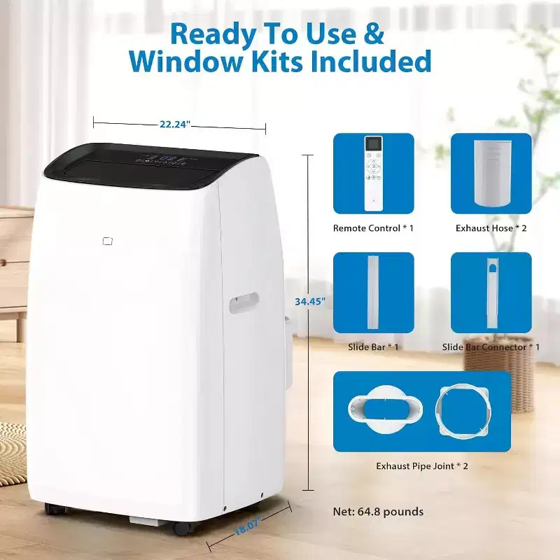 Acekool 14,000 BTU Portable Air Conditioner and Heater, 4-in-1 AC with Dehumidifier, Fan, Remote, Timer, Cools & Heats Up to 750 Sq. Ft., Window Kit