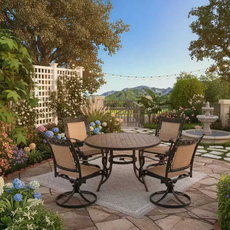 CLIHOME 5-Piece Outdoor Aluminum Dining Set With 4 360 Swivel Chairs & 1 48 Round Ceramic Table With Umbrella Hole