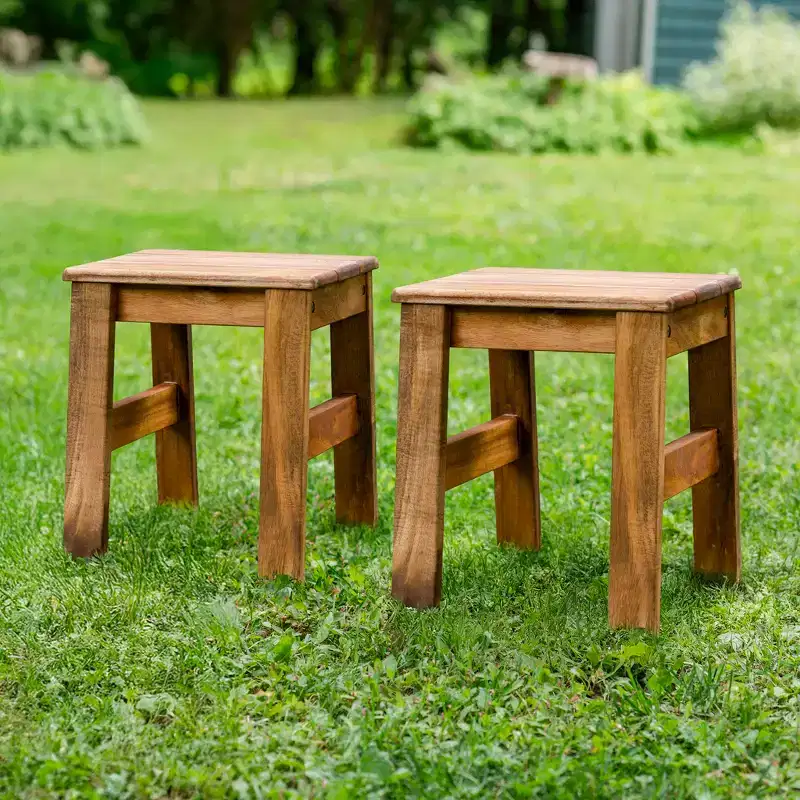 Guidecraft Acadia Outdoor Stools - Set of 2 Wood Stool for Kids Ages 2+, 14in Height, Holds upto 125lbs | Flexible Seating for Kids Outdoor Activities