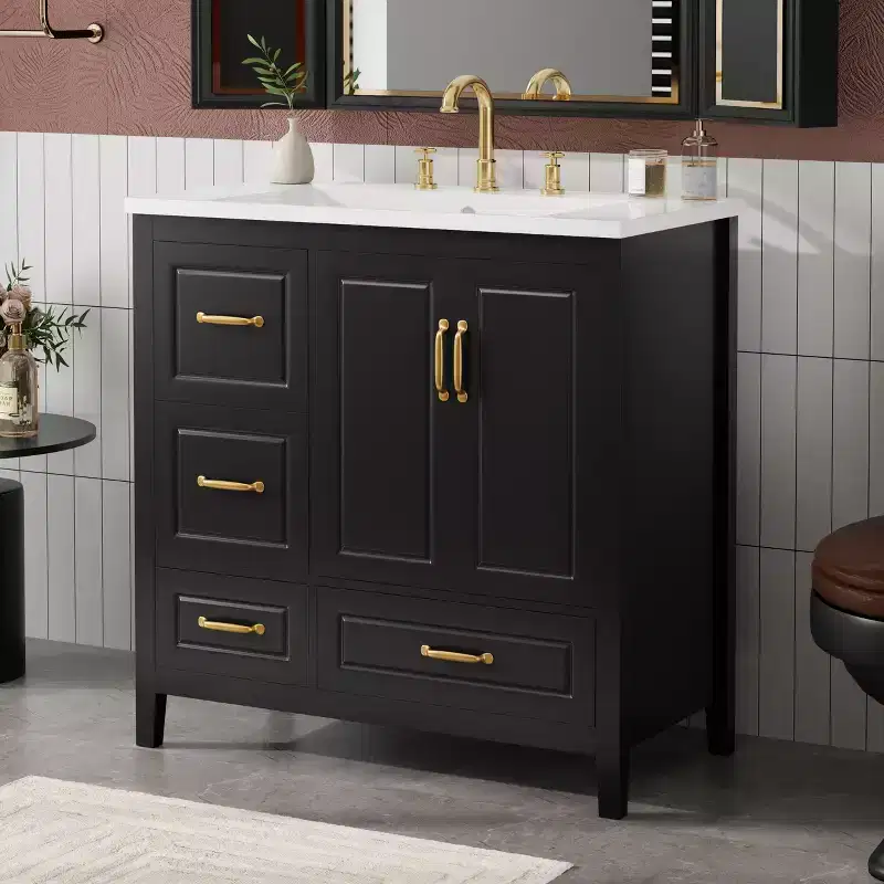 Bathroom Vanity 36-Inch with Sink, Cabinet with Soft-Close Doors, 4 Soft-Close Drawers, and Metal Handles