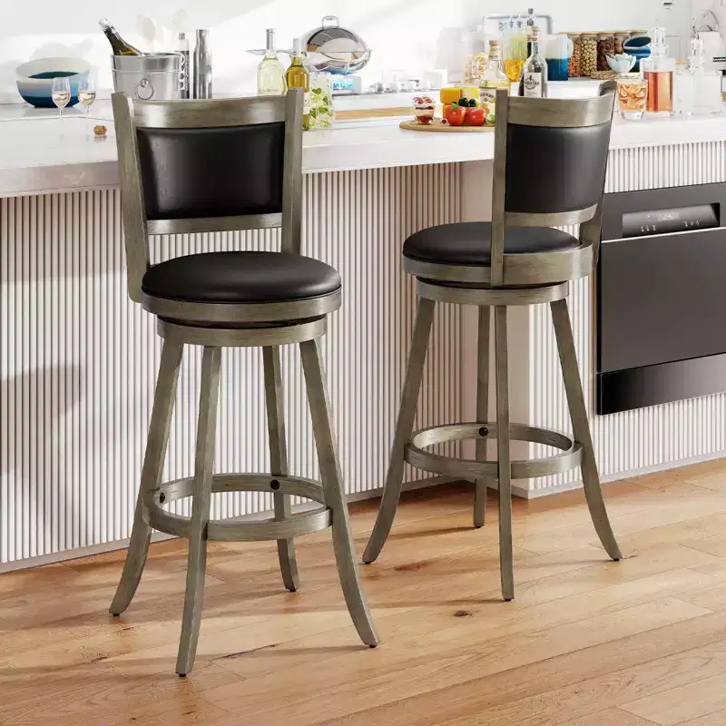 Costway Swivel Bar Stools with Solid Rubber Wood Frame Set of 2/4 for Kitchen Island Gray and Black/Black