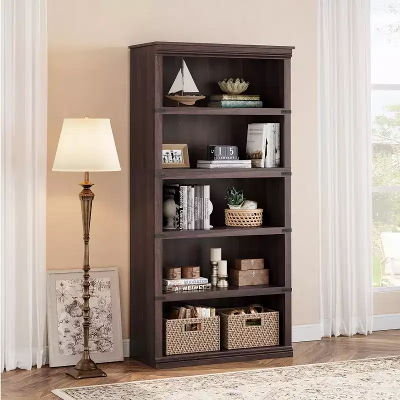 GustoWave 5 Tier Wood Bookcase, Farmhouse Book Shelf with Storage, 71 Tall Book Case Wooden Bookcase f 67.4 H x 31.5 W x 12.8 D