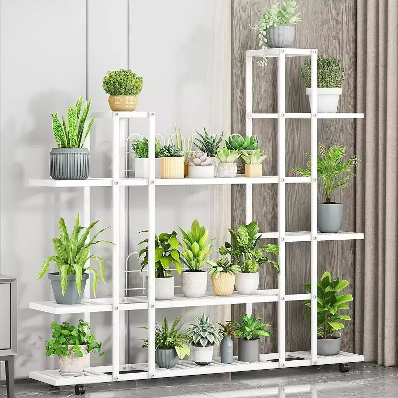 6 Tier Plant Stand, Corner Tiered Flower Plants Shelf Stand, Tall Plant Stand Indoor with Wheels, Multi-Tier Planter Pot Holder Flower Stand