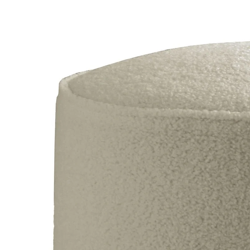18 Inch Modern Foam Ottoman, Beige Faux Sheep Skin, Matte Black Metal Legs