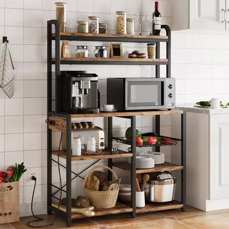 6-Tier Baker's Rack with Power Outlet, Microwave Stand & Wire Basket, Kitchen