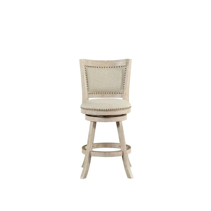 High Back Swivel Counter Stool with Linen Cushion and Wood Frame