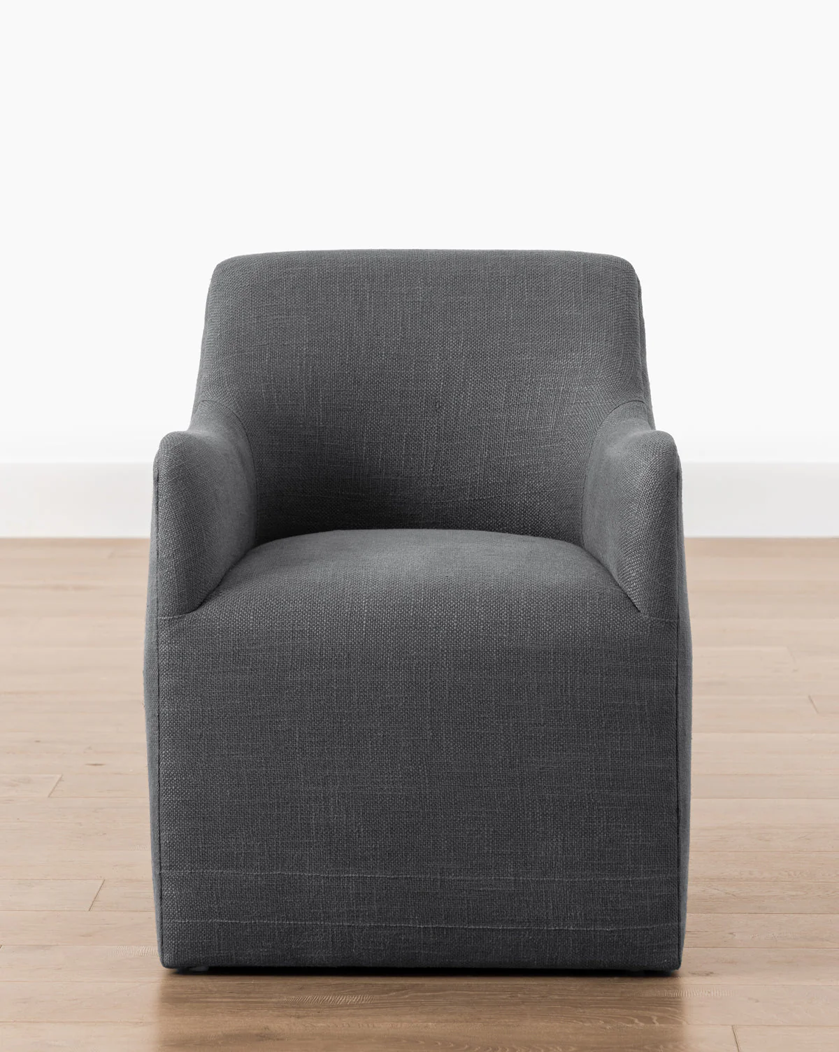 Contemporary Linen Dining Chair with Fluid Armrests for Dining Room