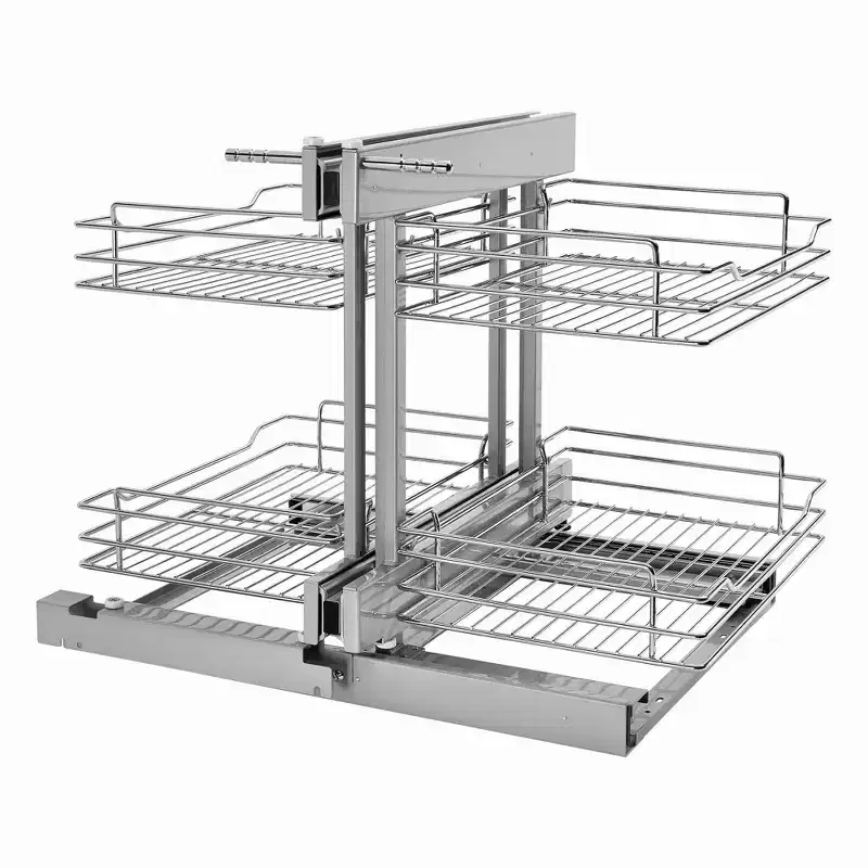 Rev-A-Shelf Chrome Two-Tier Wire Bottom Optimizer for 15 Blind Corner Cabinet Openings, Storage Organizer with 4 Shelves, 5PSP-15-CR