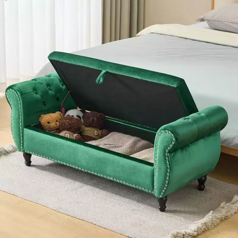 Modern Velvet Upholstered Tufted Storage Ottoman