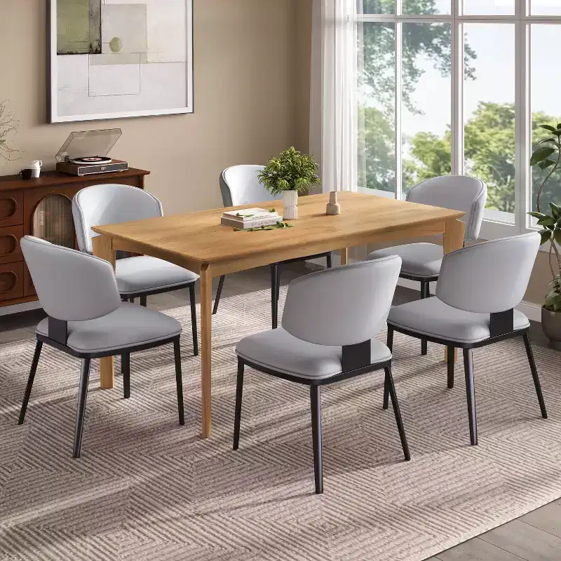 Christopher Knight Home Carsten 7 Pieces Modern Wood, Faux Leather and Metal Dining Set