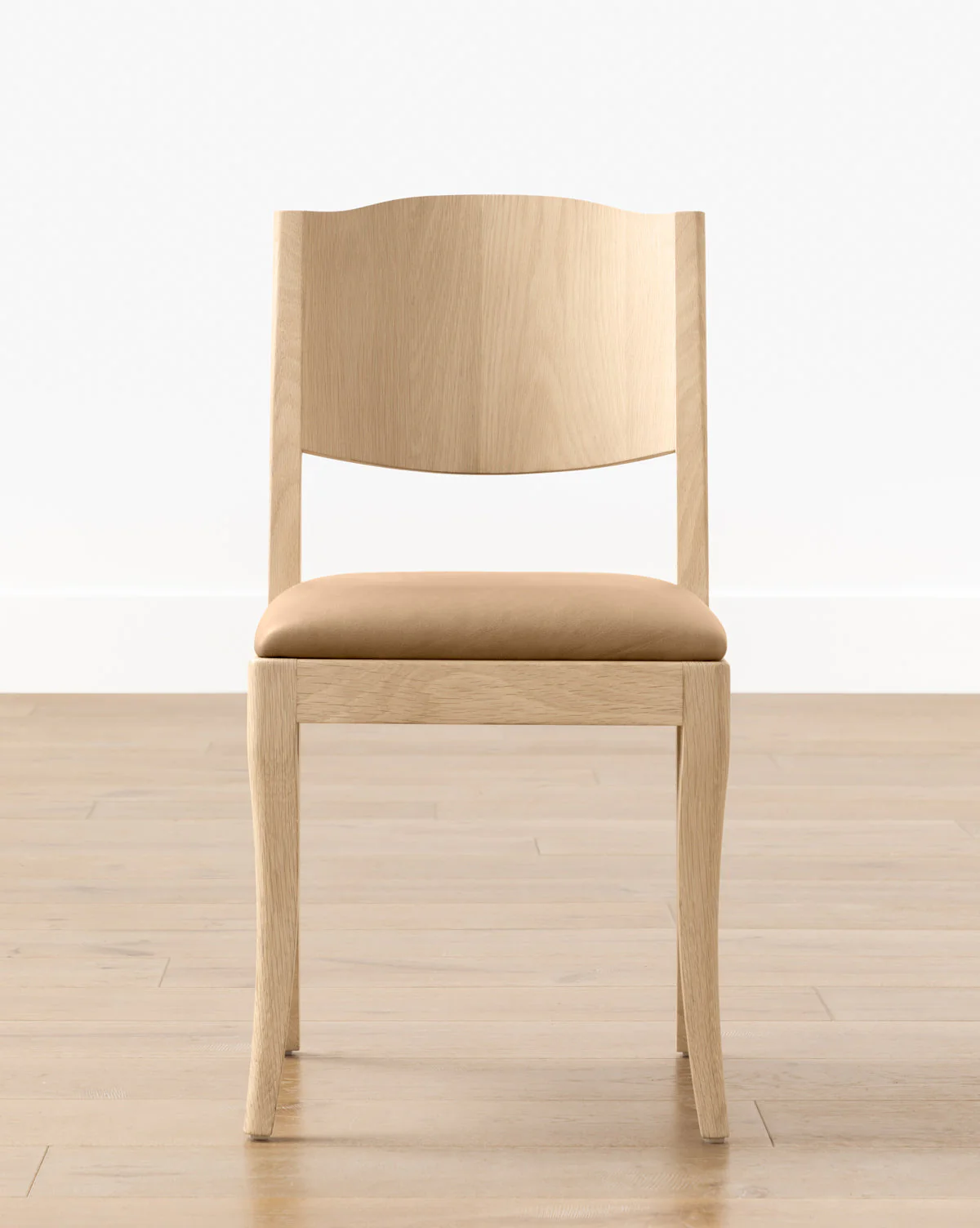 Classic White Oak Dining Chair with Curved Details & Upholstered Seat for Dining Room
