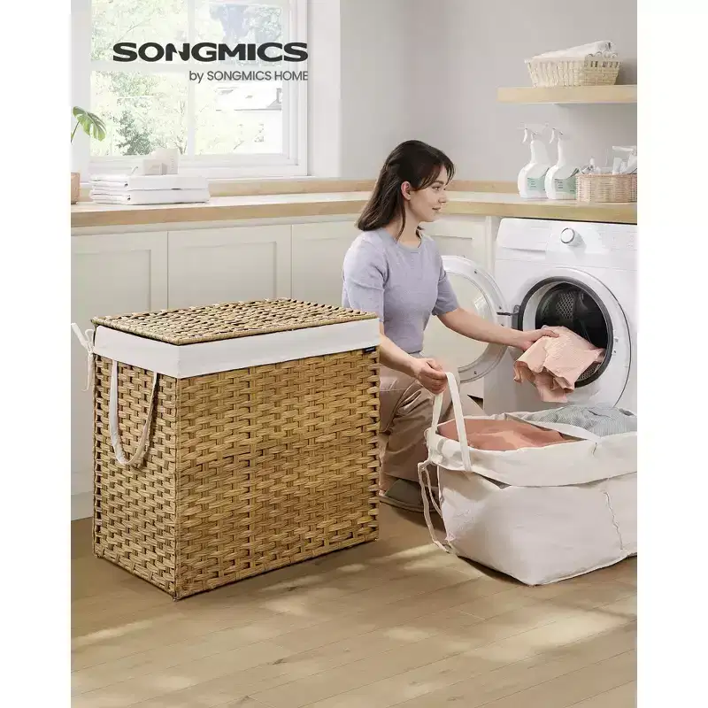 42.3 Gallon Foldable Laundry Hamper with Lid and Removable Liner, 160L, Natural Rattan Style
