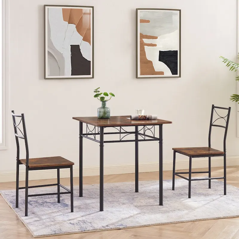 3-Piece Kitchen Dining Room Table Set Retro Brown Chair Suitable for Living Room, Kitchen