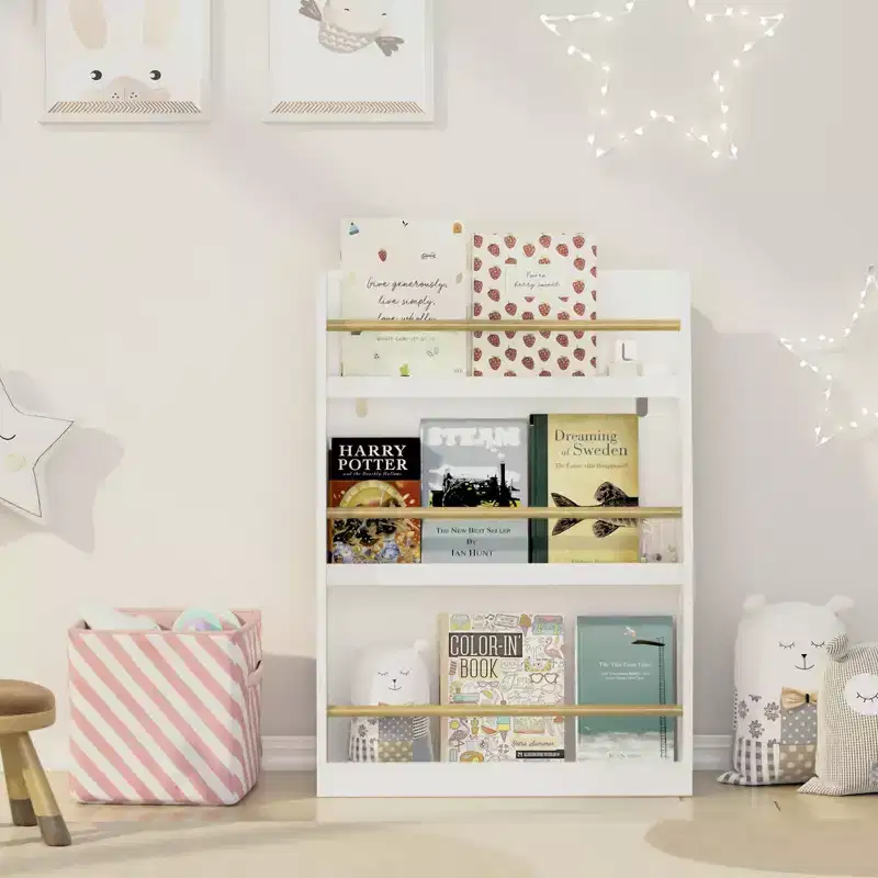 JVNOXK 22-inch Three-Tier Children's Bookshelf Helps keep bedrooms and playrooms organized Suitable for children ages 3 and up White