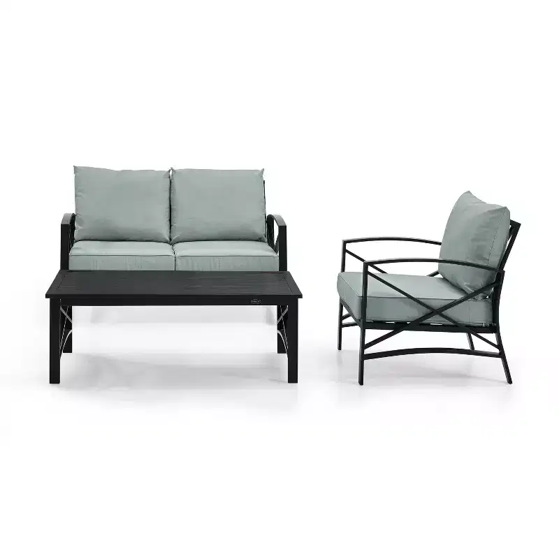 Crosley 3pc Kaplan Steel Outdoor Seating Furniture Set with Loveseat, Chair & Coffee Table