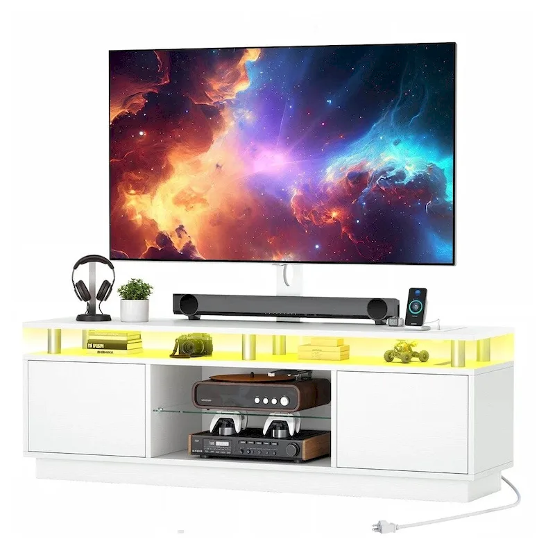 LED TV Stand with Adjustable Mount for 75 TVs Power Outlets - 73 inches