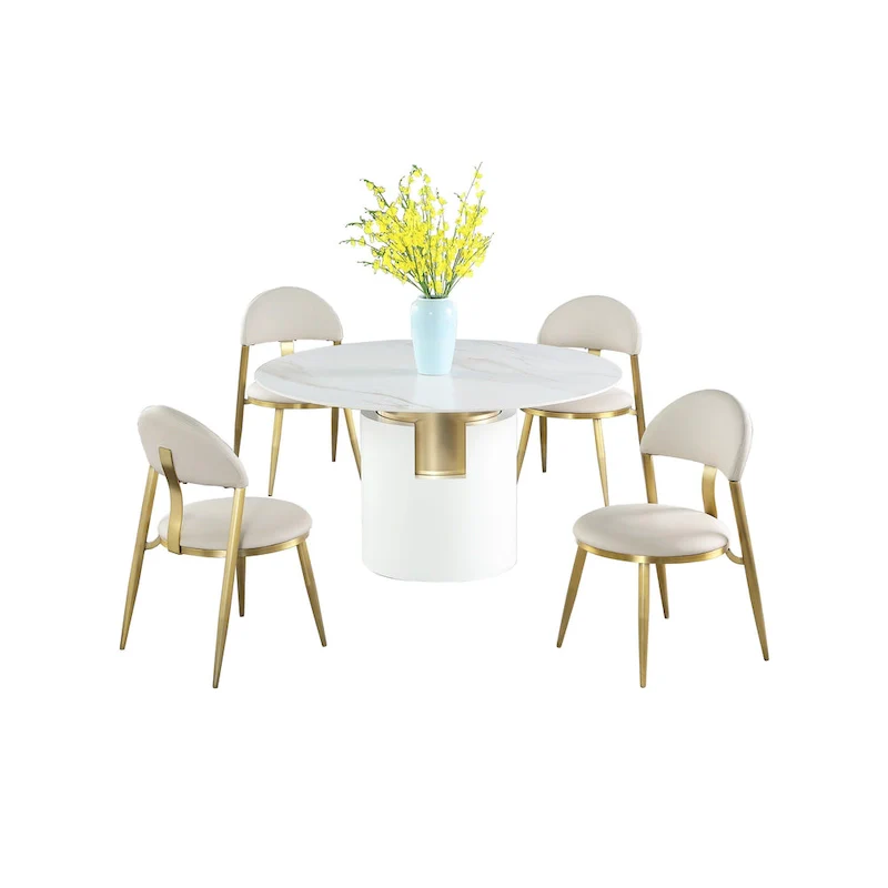 Somette Kona Marbleized Dining Set with Taupe and Gold Chairs