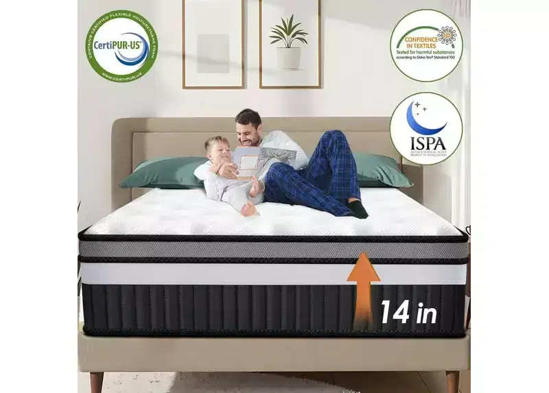 14 Inch Queen Mattress, Gel Memory Foam Hybrid Mattress in a Box, Pocket Spring Support w/ Motion Isolation & Pressure Relief,Medium Firm,CertiPUR-US