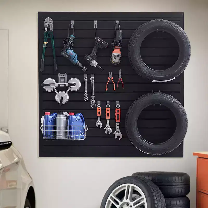 Slat Wall Paneling, 4 x 4 ft, PVC Garage Slatwall with Modular Design, Easy-to-Install Adjustable Slatwall Panel, Black