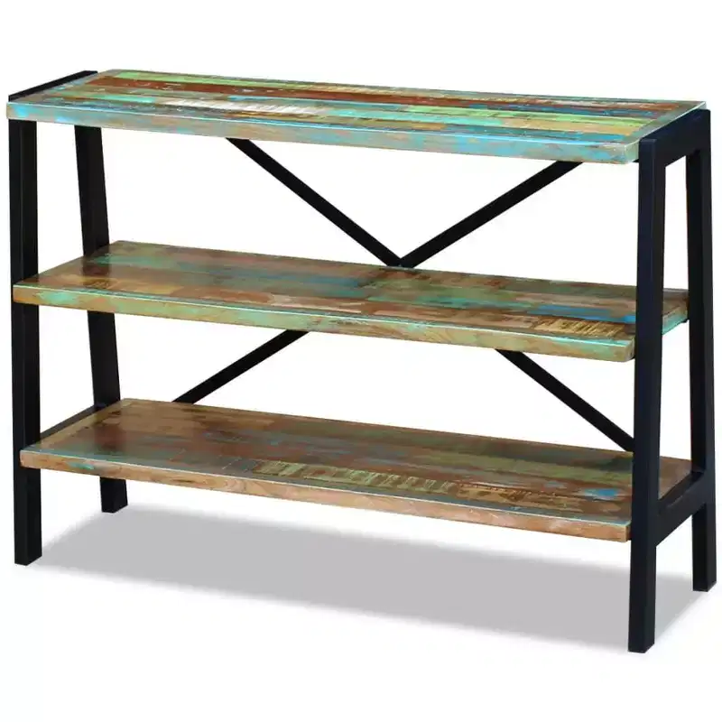 Solid Reclaimed Wood Sideboard with Steel Frame, 3 Open Shelves, Handmade Vintage Style