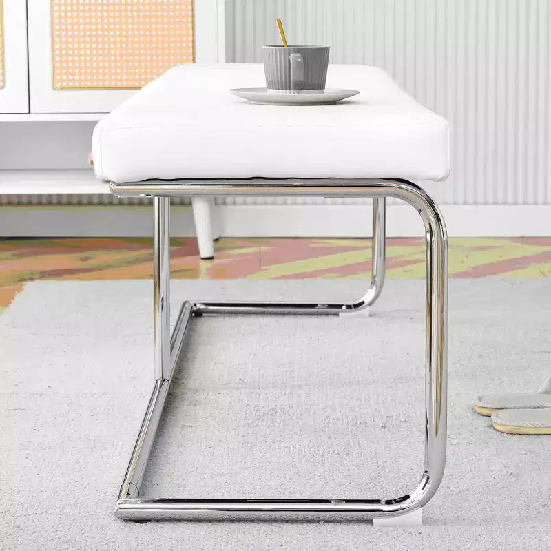 Leather Bench with Silver Metal Legs