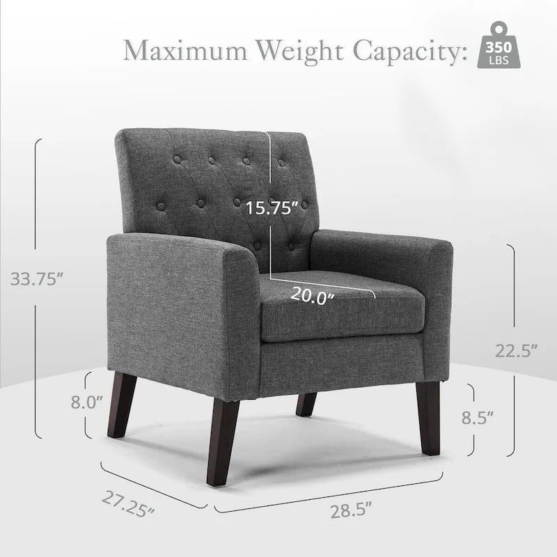 Linen Accent Chair Comfy Living Room Chair with Arms Upholstered Button Tufted Armchair Modern Arm Chairs Set Of 2
