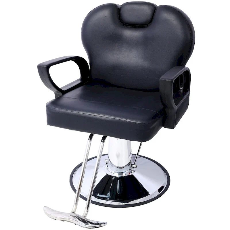 Heavy Duty Hydraulic Barber Chair, Reclining Salon Chair, Extra Wide Seat, Black & Brown