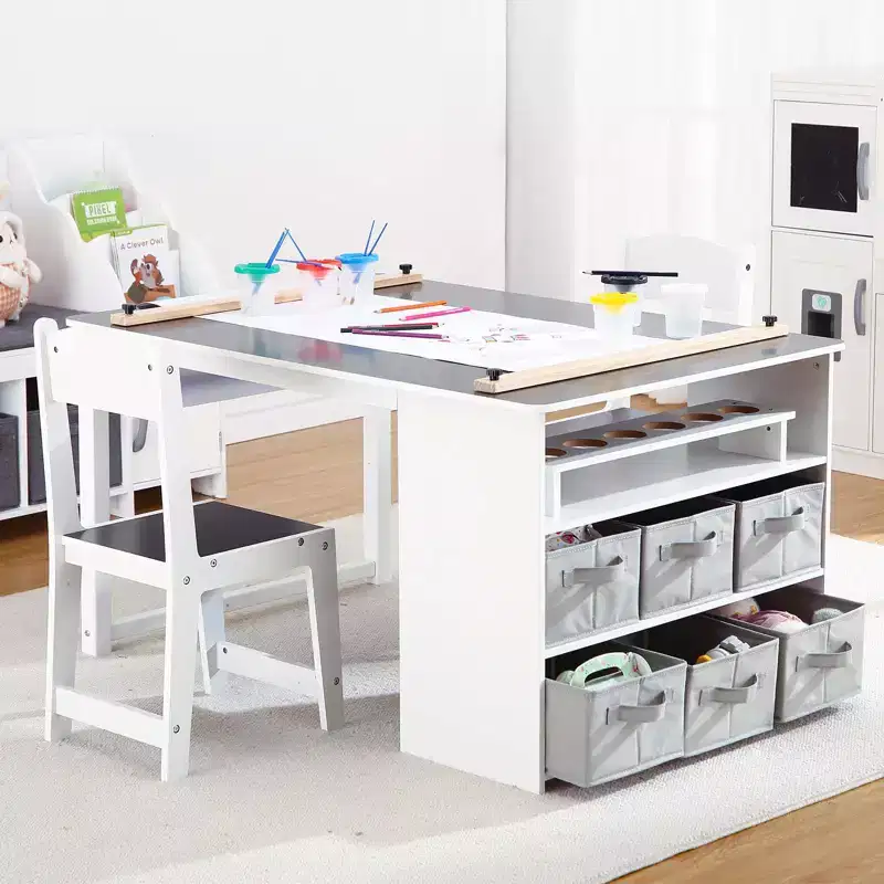 GustoWave 4 In 1 Kids Art Table and Chair Set,Toddler Craft Large Storage Desk with Portable Art Supply Organizer,Kids Activity and Study Table
