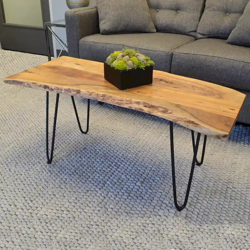Carolina Living Seti Live Edge Coffee Table/Bench - Elm Top - Gold Base