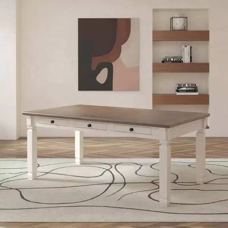 Dining Table Cream - Signature Design by Ashley: Farmhouse Style, 6 Drawers, Rustic Plank Top