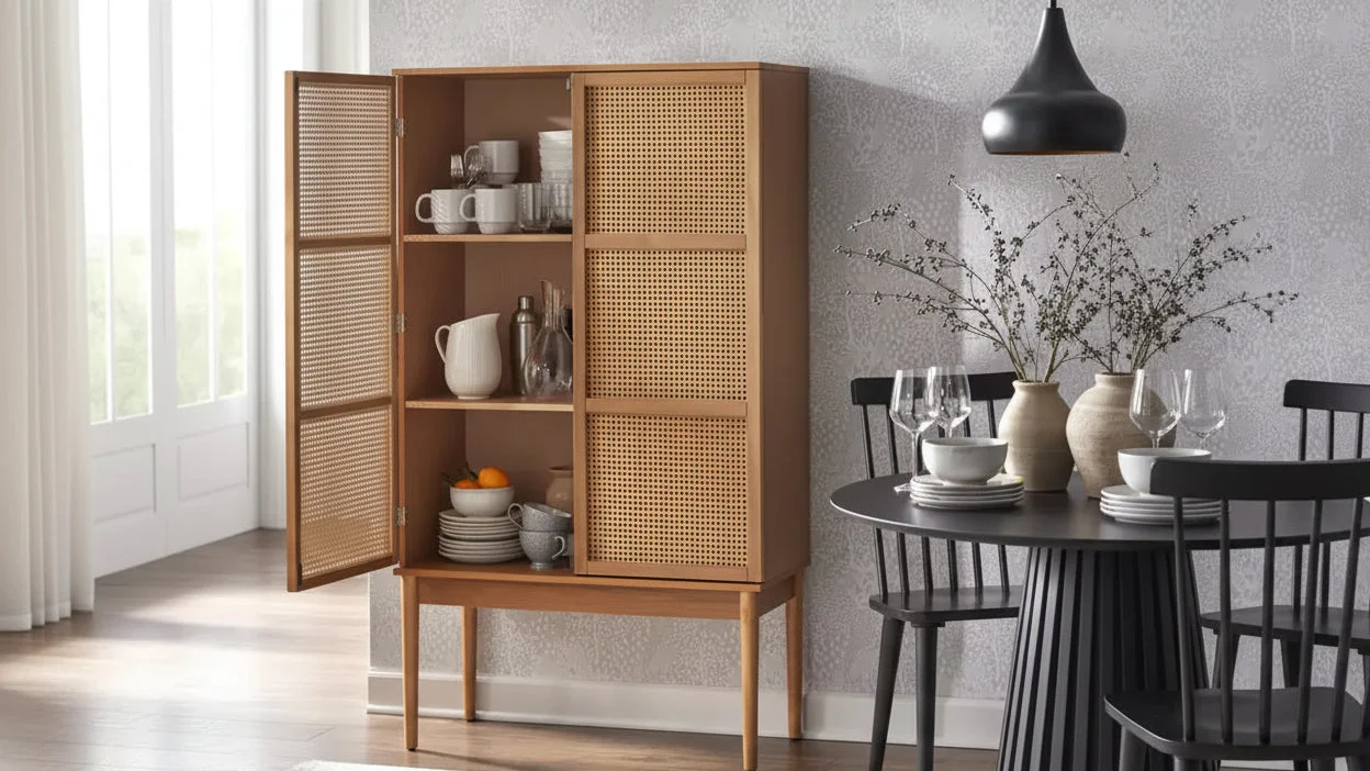 Cabinet Natural – Mid-Century, Ash Veneer, Adjustable Shelves