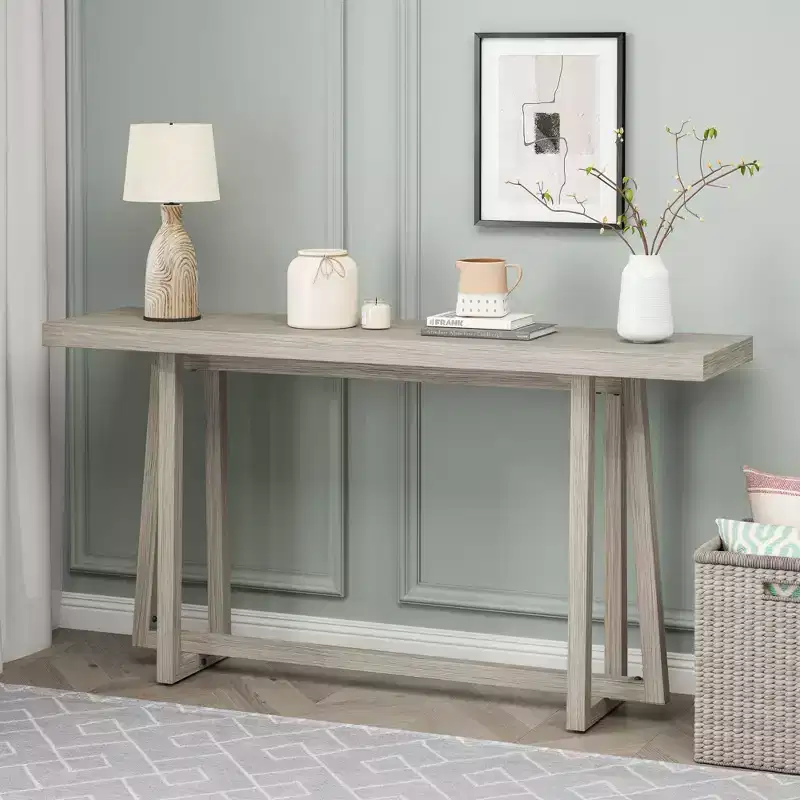 Modern Wood Console Table with Trapezoid Cross-Leg Design,Minimalist Entryway Table for Study,Hallway,Living Room