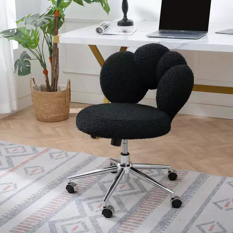 Okak Teddy Home Office Desk Chairs, Soft Swivel Chair with Adjustable Height and Metal Base, Criss Cross Chair for Office, Home