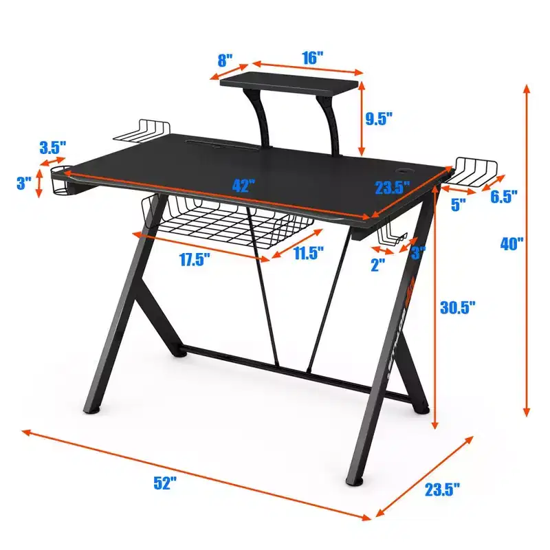 Costway Gaming Desk Computer Desk PC Table Workstation with Headphone Hook & Cup Holder