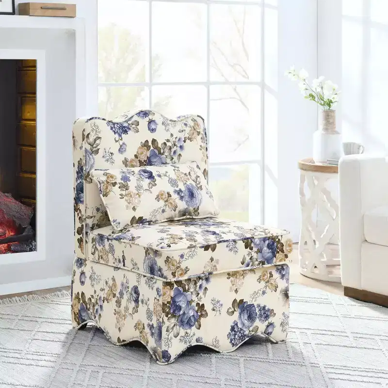 Flannel Single Dining Chair with Soft Cushion, Backrest & Matching Waist Pillow – No Armrests