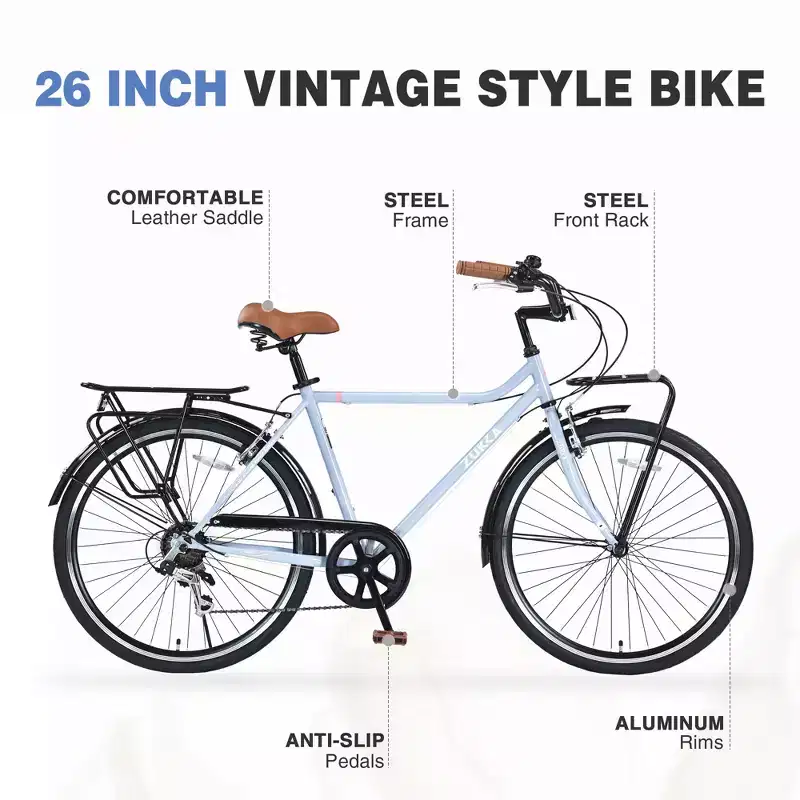 24/26 Inch Vintage Cruiser Bike for Men & Women, Single/7 Speed City Commuter Bike with Rear Rack, Multiple Colors
