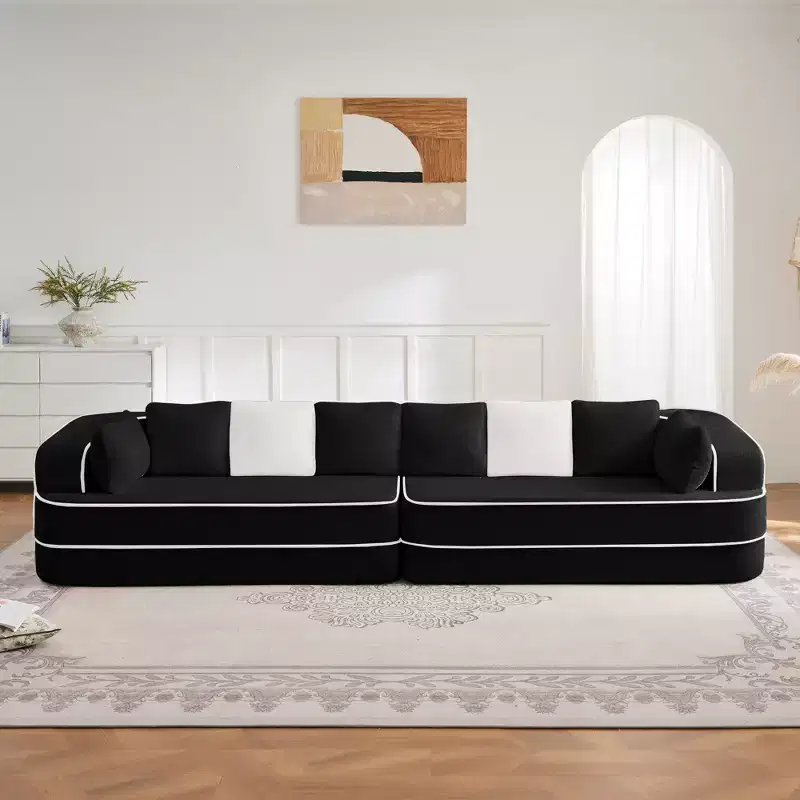 135 Teddy Sofa, 4-Seat, 32D Sponge, Boneless, Fluffy, Oversize, Contrast Color, Symmetrical, Living Room