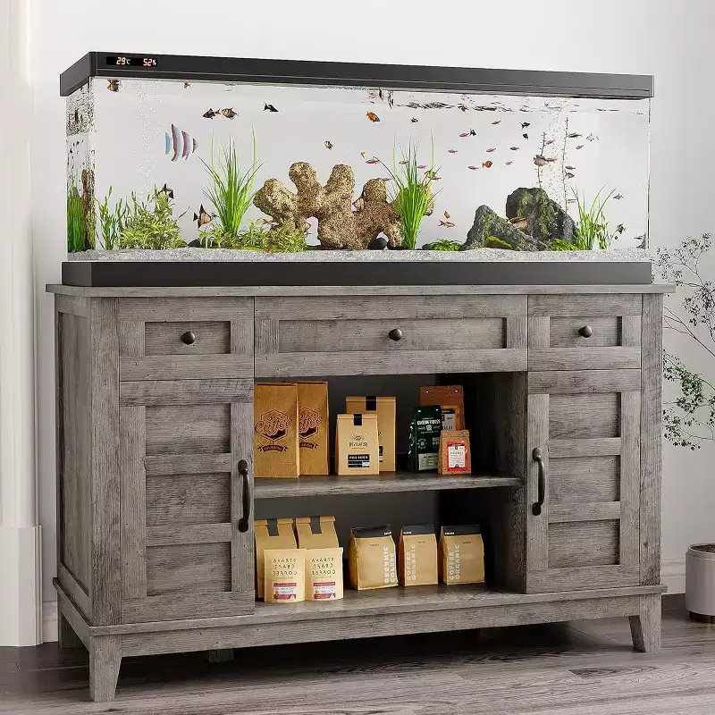 Farmhouse 55-75 Gallon Fish Tank Stand, Aquarium Stand with Power Outlet, 1400LBS Heavy Duty Fish Tank with Stand for Fish/Turtle/Reptile Terrarium