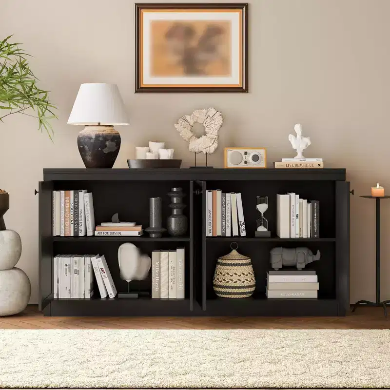 63 Inch Sideboard Buffet Cabinet with 4 Doors, Coffee Bar Cabinet, Modern Media Console for Living Room