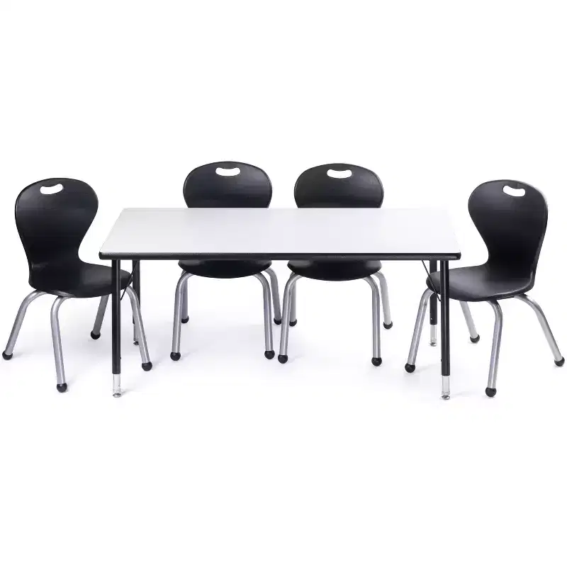 Bintiva Activity Table & Chair Set  24x48 Black Sprayed Edge Table with Adjustable Legs and 4 Black 12 ZUUL Classroom Chairs