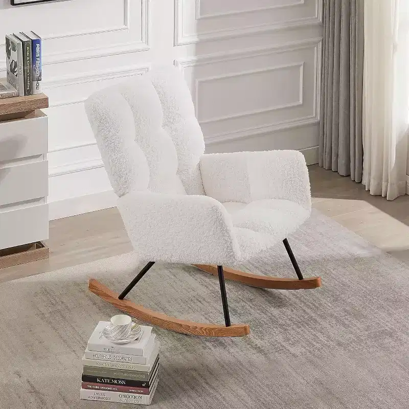 Rocking Chair Ergonomic Lounge Recliner with High Backrest and Armrests, Upholstered Single Sofa for Living Room Bedroom Nursery