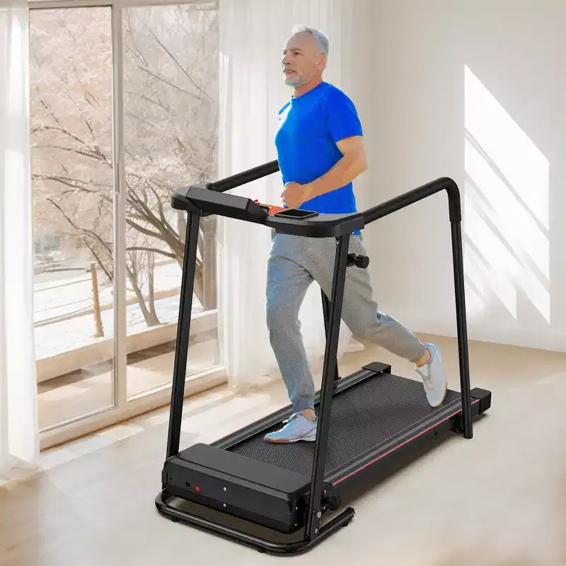 Whisen Walking Foldable Treadmill, Extended Handrails for Recovery Fitness Running Machine - Black & Orange