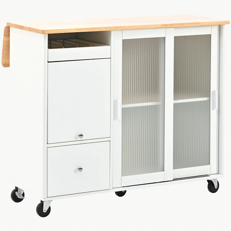Kitchen Island with Drop Leaf, LED Light Kitchen Cart on Wheels