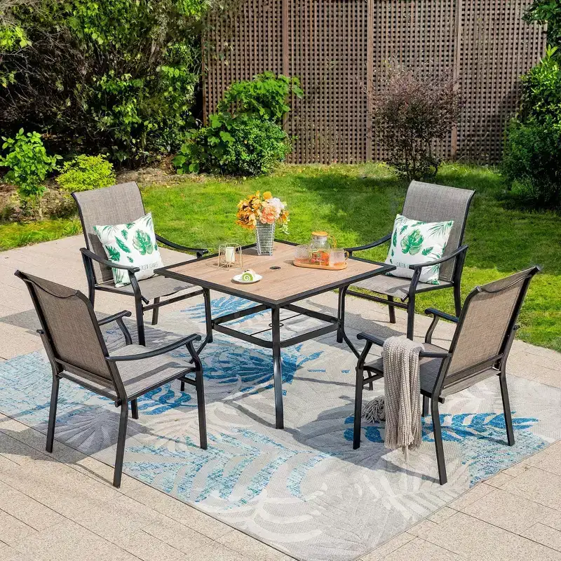 5pc Patio Dining Set with Square Table & Padded Arm Chairs - Captiva Designs