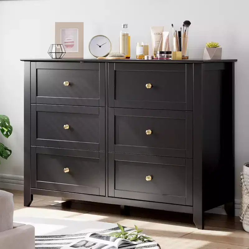 GustoWave 6 Drawer Dresser, Modern Chest of Drawers with Round Handle and Sturdy Leg